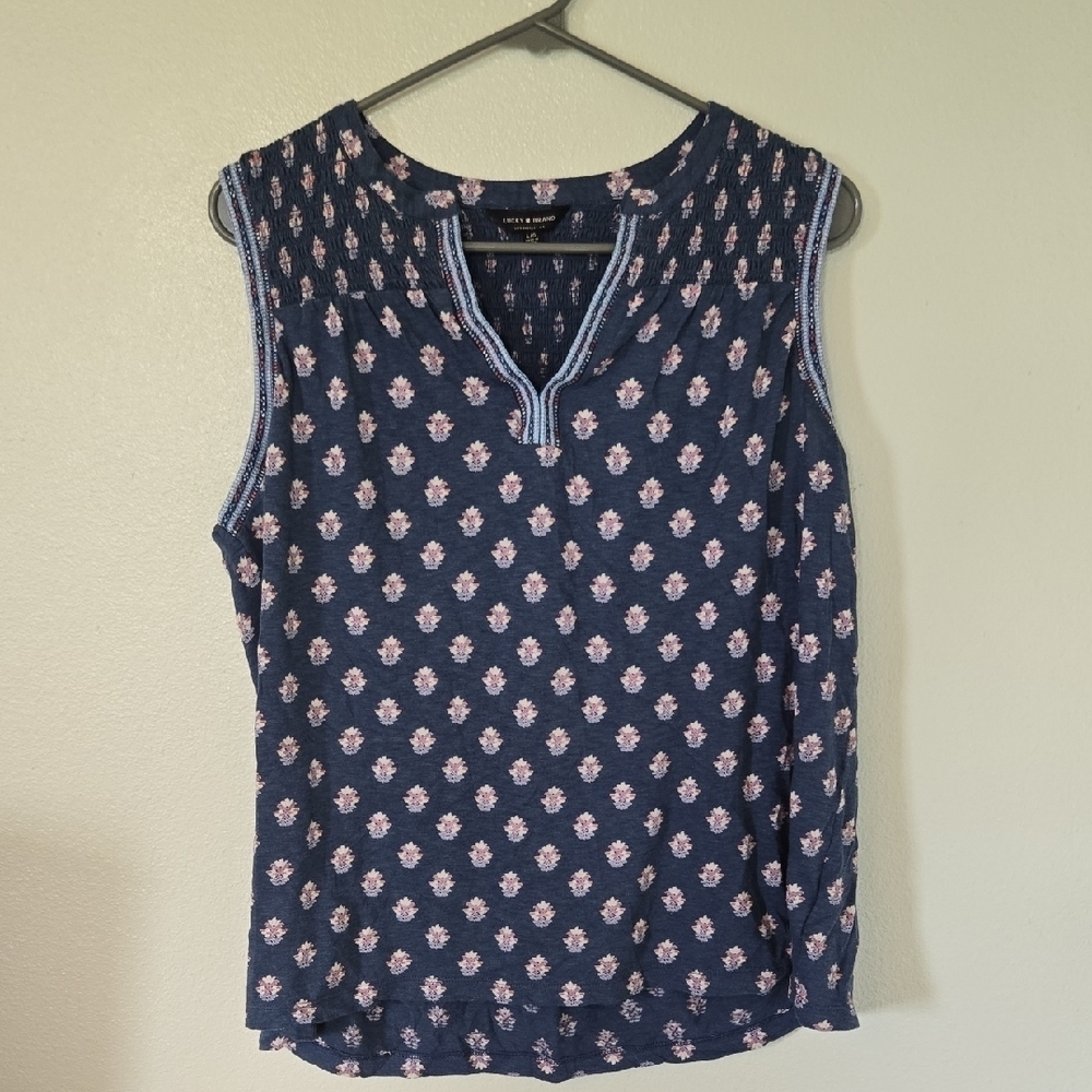 Lucky Brand Blue Floral Tank Size Large